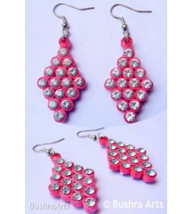 Quilled Rings Earrings Pink with Crystals